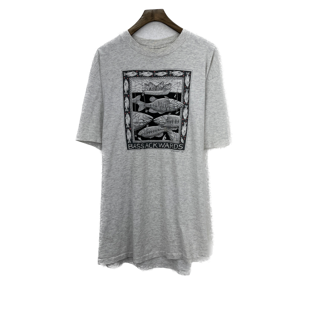 Vintage Ray Troll 88 Fish Bass Ack Wards 1988 Gray T-shirt Size XL Single Stitch