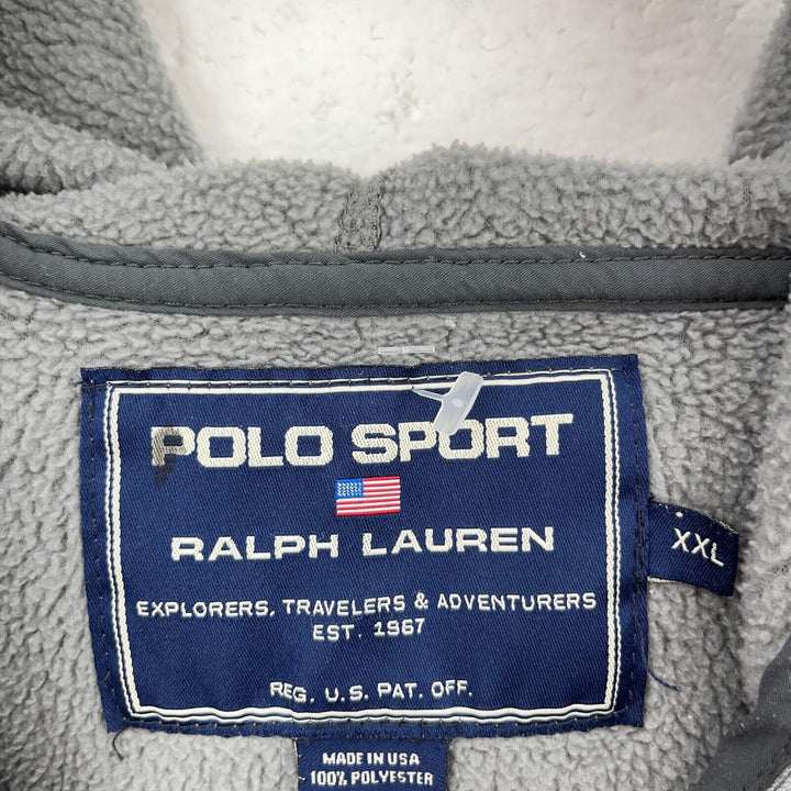 Vintage 90s Polo Sport Ralph Lauren Fleece Hooded Pullover XXL Gray USA Made