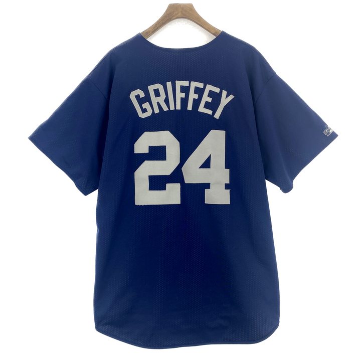 Vintage Seattle Mariners MLB #24 Griffey Navy Blue Button Up Jersey Size XL