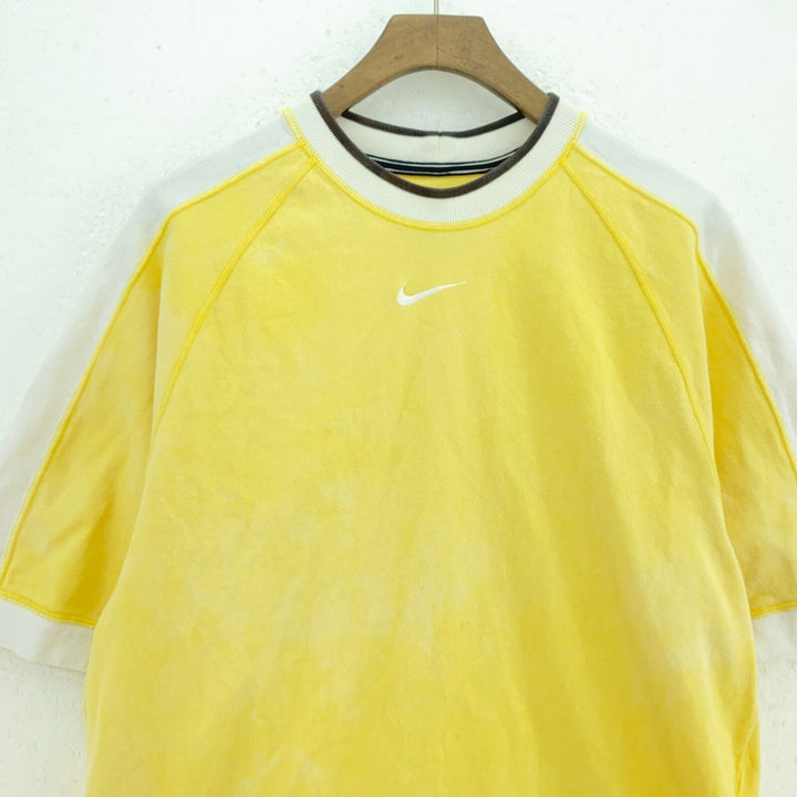 Vintage Nike Logo Middle Swoosh Yellow T-shirt Size S Ringer