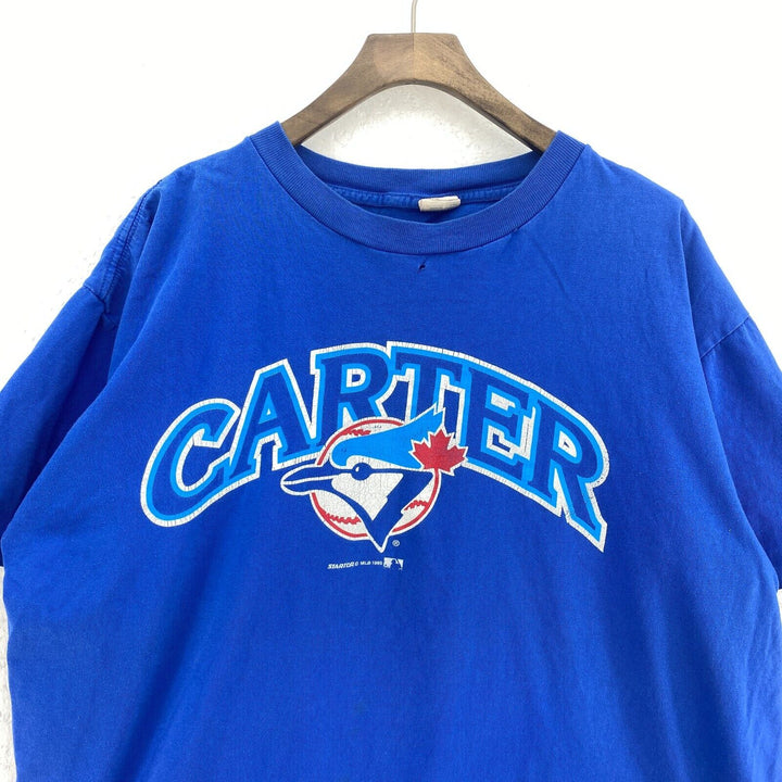 Vintage Starter 29 Joe Carter MLB Blue Jays Graphic Print Blue T-shirt Size L