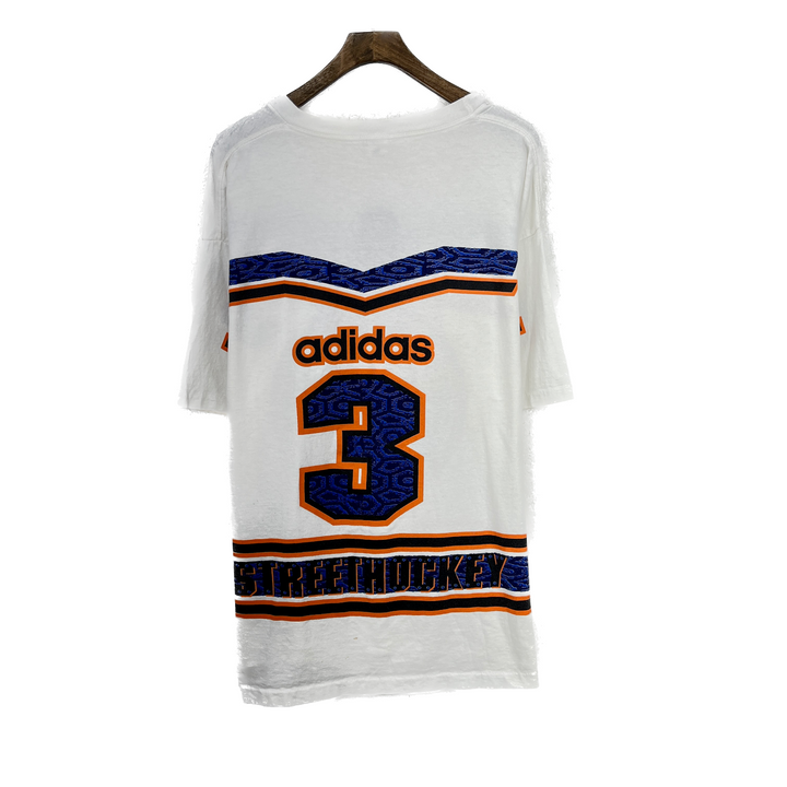 Vintage Adidas Street Hockey #3 Sports Graphic Print T-shirt White Size