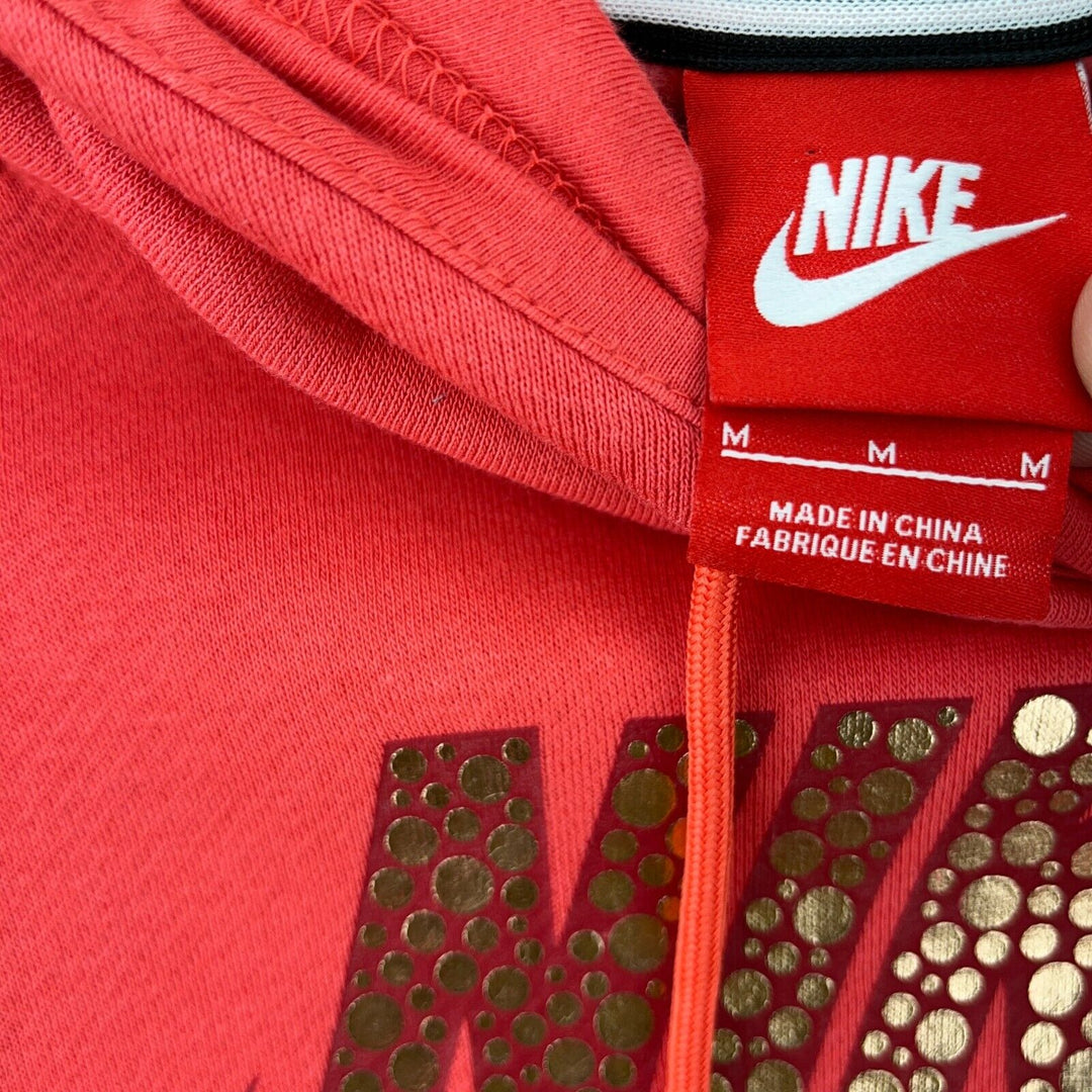 Nike Swoosh Gold Logo Raglan Sleeve Pink Hoodie Size M