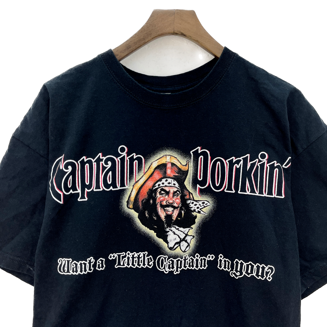 Vintage Captain Porking Little Captain Black T-shirt Size XL