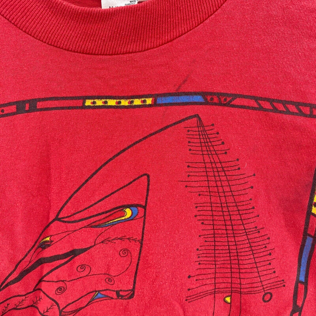 Vintage Red Crane Art Print Red T-Shirt Size M Single Stitch