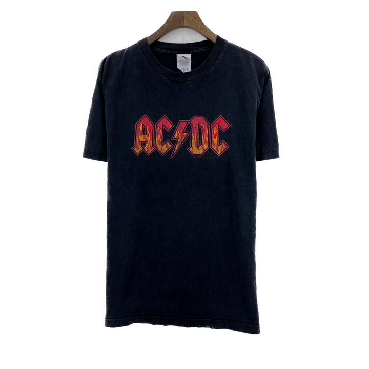 Vintage 2004 Flaming ACDC Logo Rock Band T-shirt Black Size M