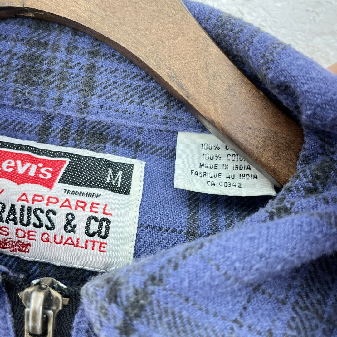 Vintage Levi Strauss Blue Checked Full Zip Shirt Jacket Size M