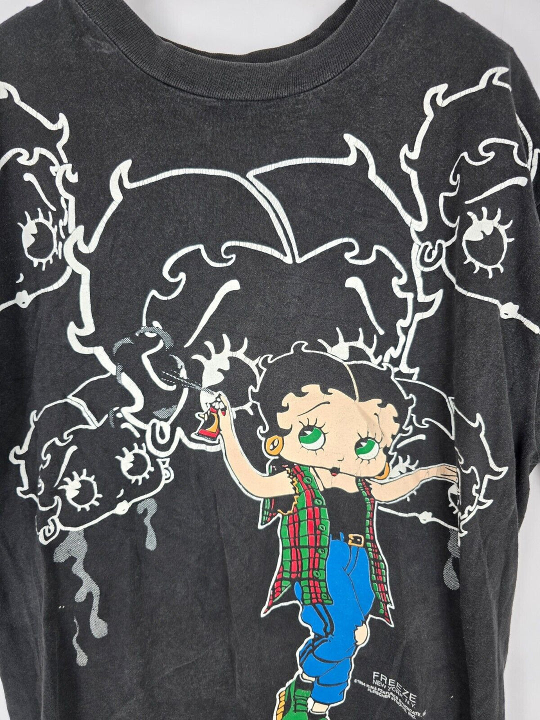 Vintage Betty Boop AOP Black T-shirt Size XL