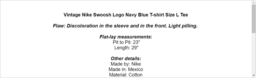 Vintage Nike Swoosh Logo Navy Blue T-shirt Size L Tee