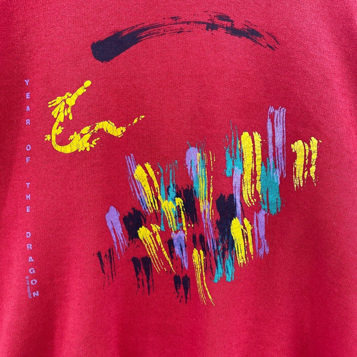 2000 Chinese New Year Of The Dragon Artwork Vintage Red Sweatshirt Size M