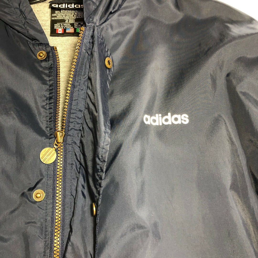 Adidas Original Blue Mid-length Nylon Jacket Full Zip Hooded Size M