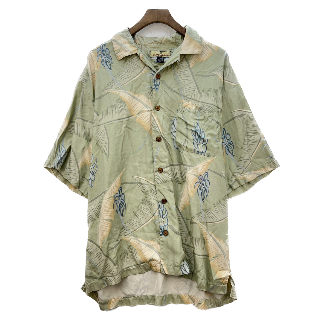 Vintage Tommy Bahama Button Up Green Floral Hawaii Shirt Size M