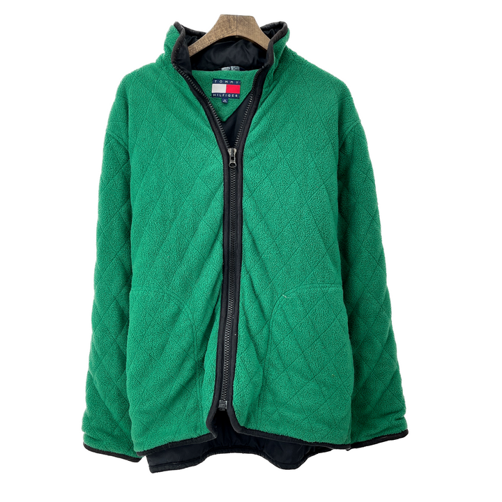 Vintage Tommy Hilfiger Green Quilted Full Zip Fleece Jacket Size M