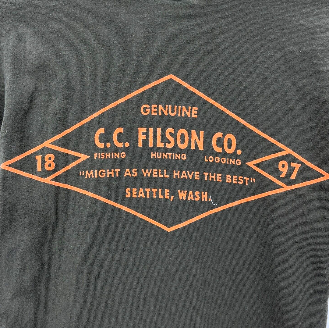 Vintage 1987 Filson Seattle FCO. Olive Green Fishing Hunting T-shirt Size XS