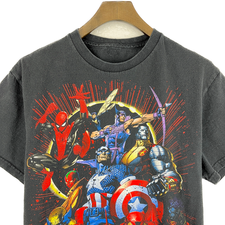 Vintage Marvel Spider-Man Captain America Iron Man Black T-shirt Size S