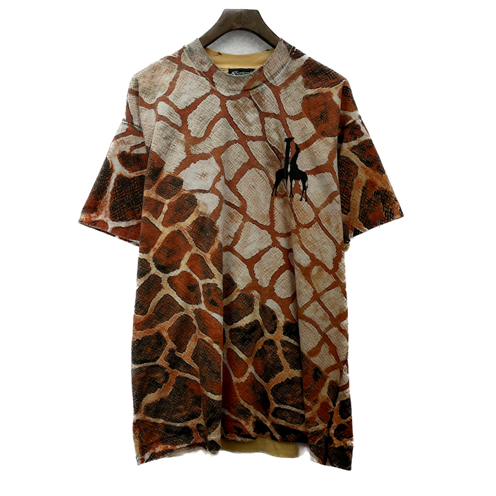 Vintage Radical Nature Wildlife Giraffe All Over Print Brown T-Shirt Size Large