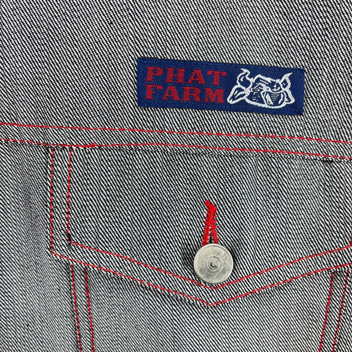 Vintage Phat Farm Bull Trucker Two Pocket Reflective Denim Jacket Gray Size XL