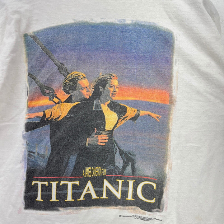 Vintage 1998 Titanic Movie Poster Promo White T Shirt Size M Leonardo DiCaprio