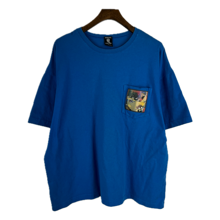 Vintage 1996 Tasmanian Devil Holographic Pocket Tee Blue Size XL