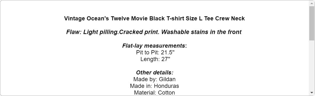 Vintage Ocean's Twelve Movie Black T-shirt Size L Tee Crew Neck