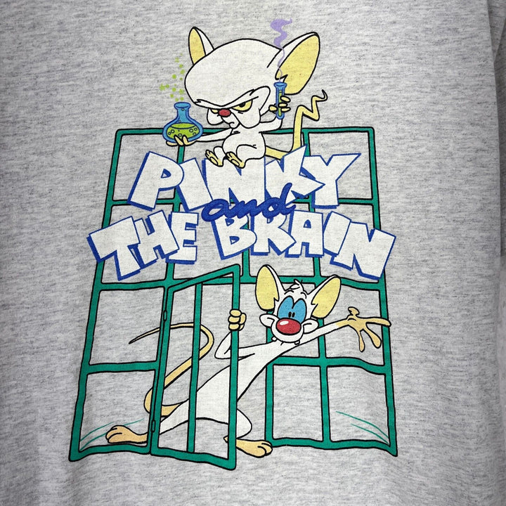 Vintage Pinky And The Brain Animaniac Cartoon T-shirt Size L Gray Single Stitch