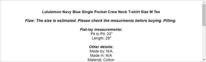 Lululemon Navy Blue Single Pocket Crew Neck T-shirt Size M Tee