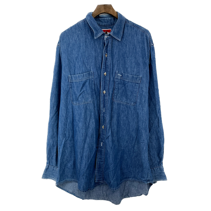 Vintage Marlboro Western Cowboy Style Blue Denim Long Sleeve Button Up Shirt XL