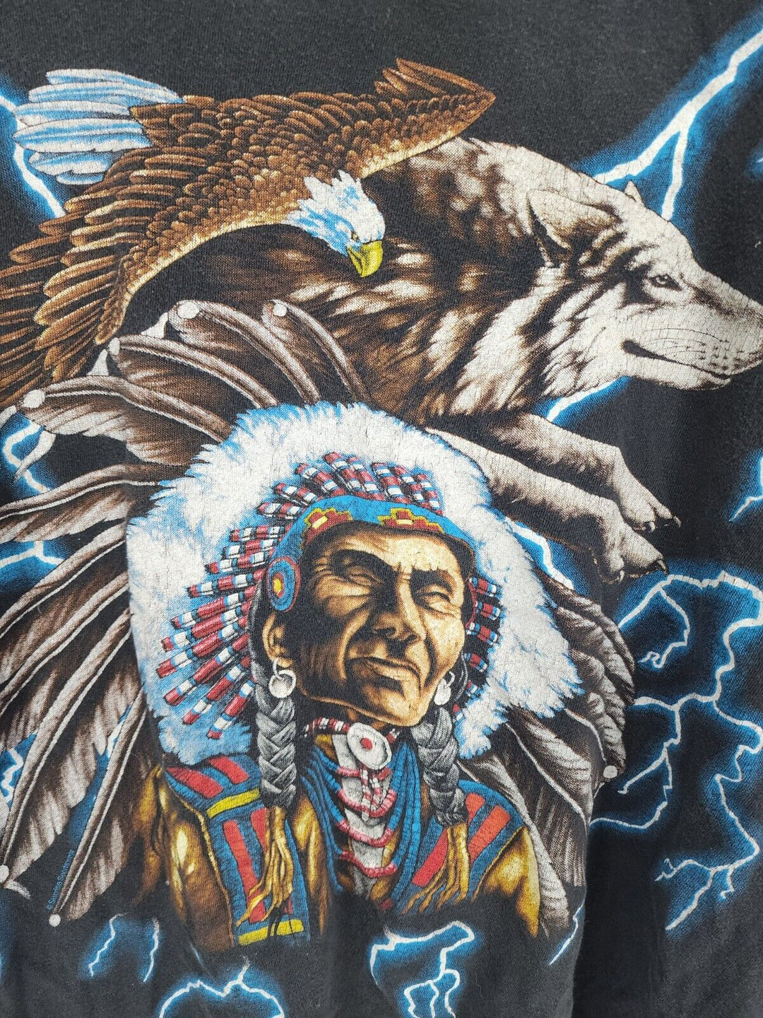 Vtg 90s Deadstock American Thunder T Shirt Native Wolf Eagle Chief Single Stitch