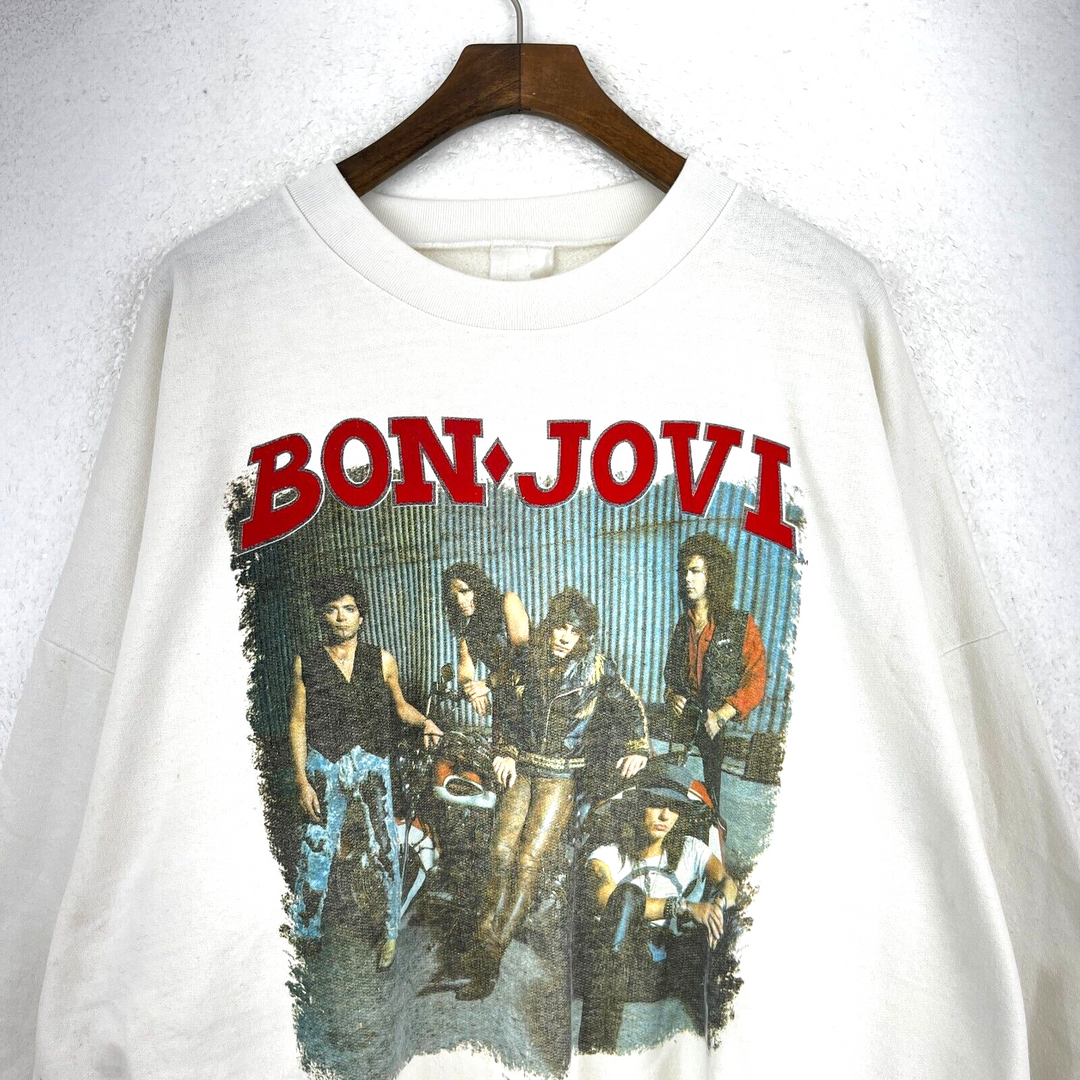 VTG Bon Jovi Kiss-Em Where It Stinks 2-Sided Sweatshirt Gray Men's Size XXL