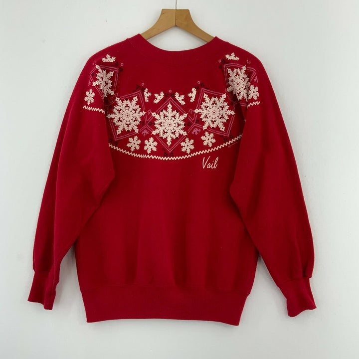Christmas Snowflakes Red Sweatshirt Size M 90s