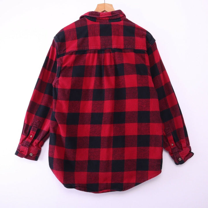 Vintage Heavy Cotton Checkered Plaid Pocket Shirt Red Size Medium 90s
