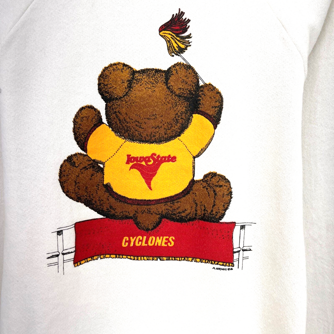 Vintage Cyclones College Teddy Bear White Sweatshirt Size M Kids