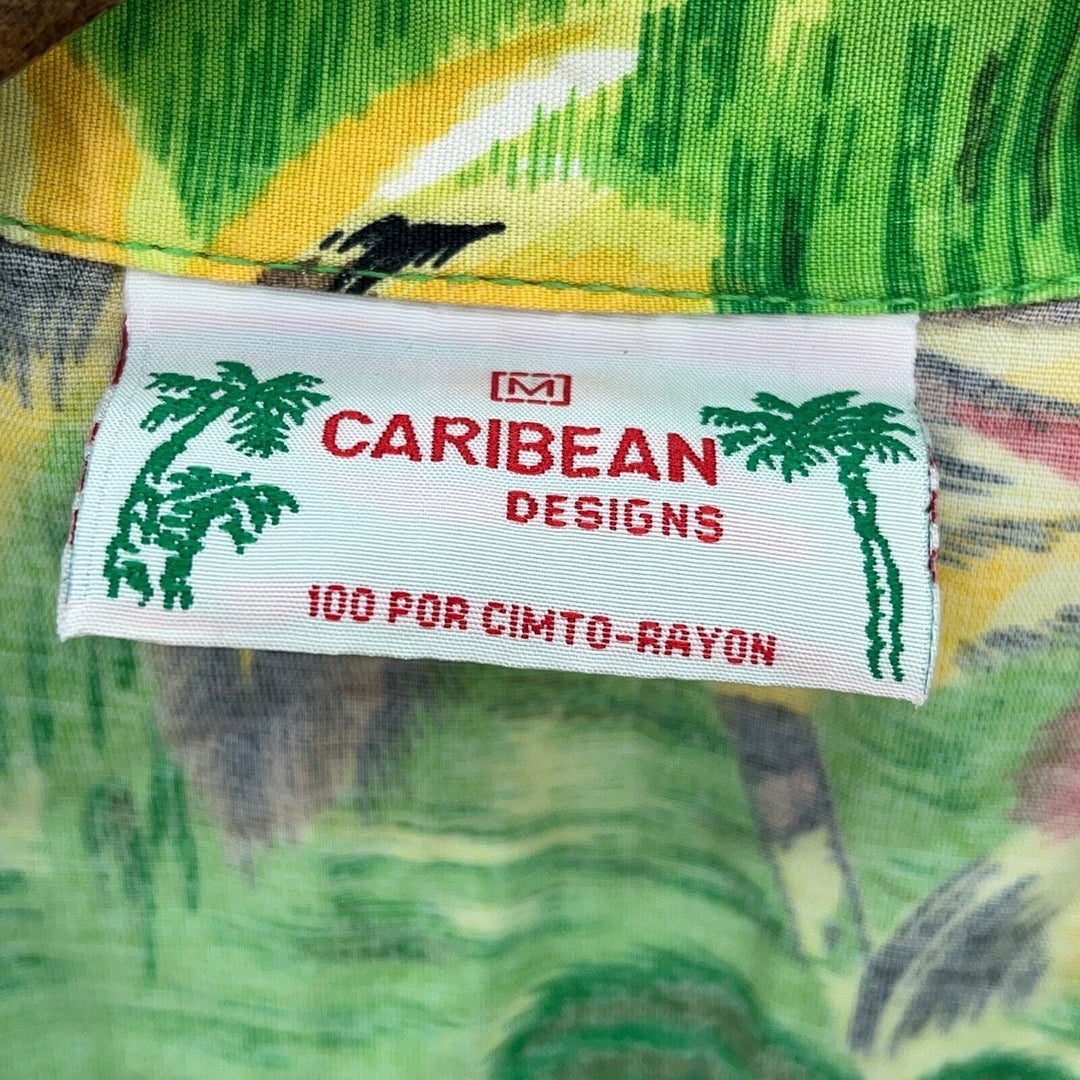 Vintage Caribbean Single Pocket Green Button Up Shirt Size M