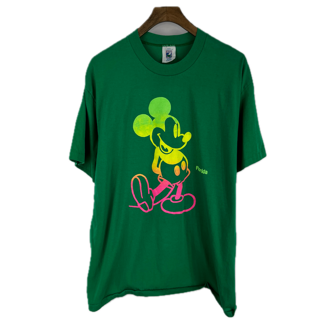 Disney Vintage 80's Neon Mickey Mouse Single Stitch Graphic Tee Shirt Adult XL