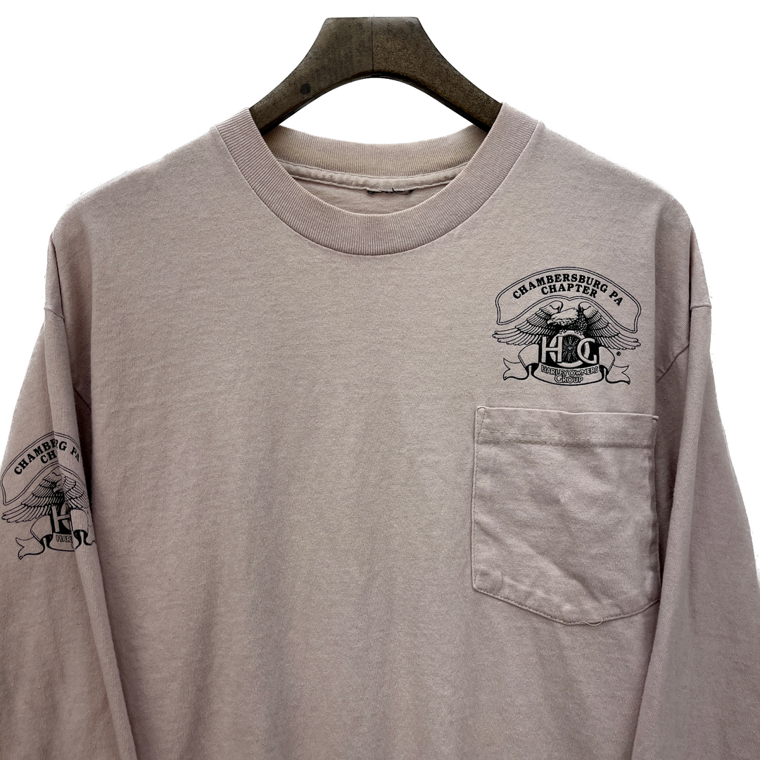 1997 Harley Davidson Owners Group Vintage Long Sleeve T-shirt Size L Beige 90s