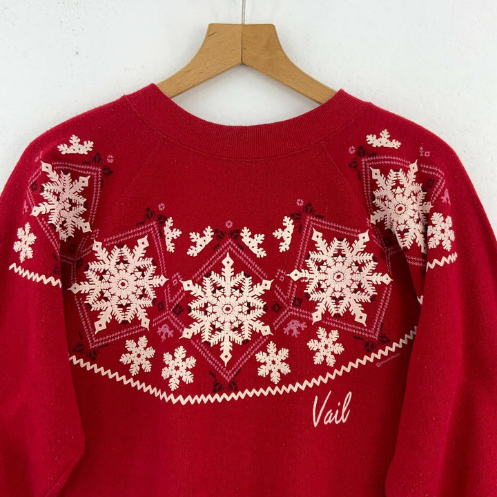 Christmas Snowflakes Red Sweatshirt Size M 90s