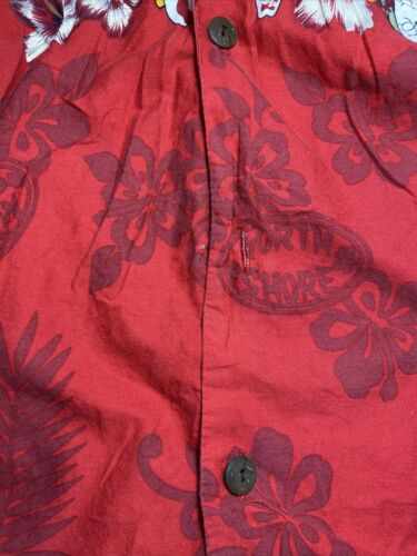 Vintage Palm Wave Hawaiian Honolulu Aloha Floral Surf Print Red Shirt Size L