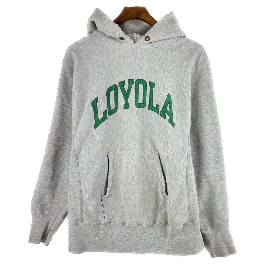 Vintage Champion Reverse Weave Warmup Gray Hoodie Loyola College 80s Size M