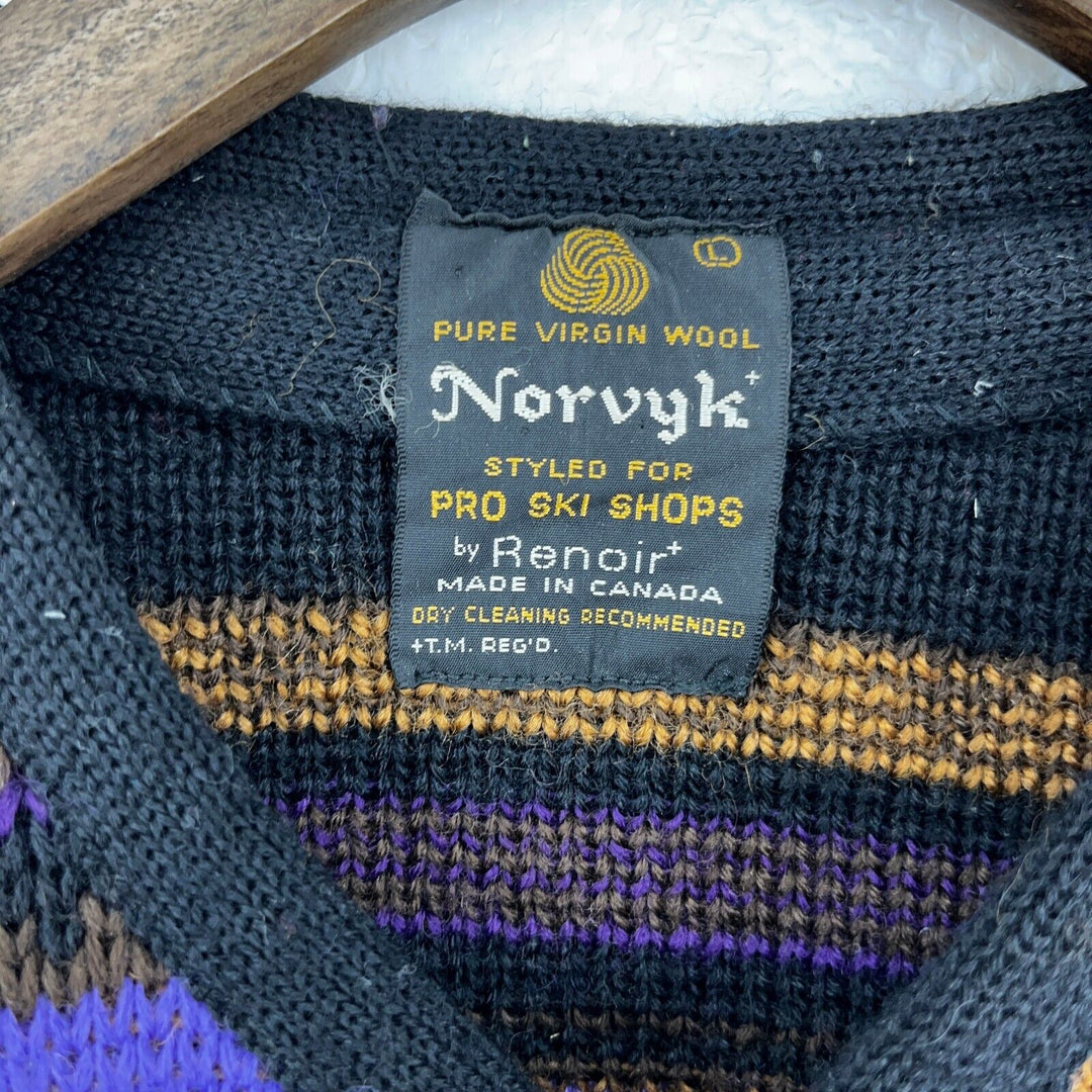 Vintage 1970s Norvyk By Renoir Blue Nordic Virgin Wool Ski Sweater Cardigan L