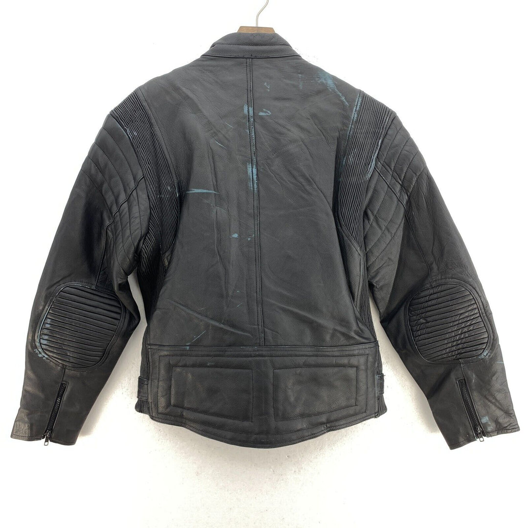 Vintage Black Full Zip Leather Biker Motorcycle Jacket Size S