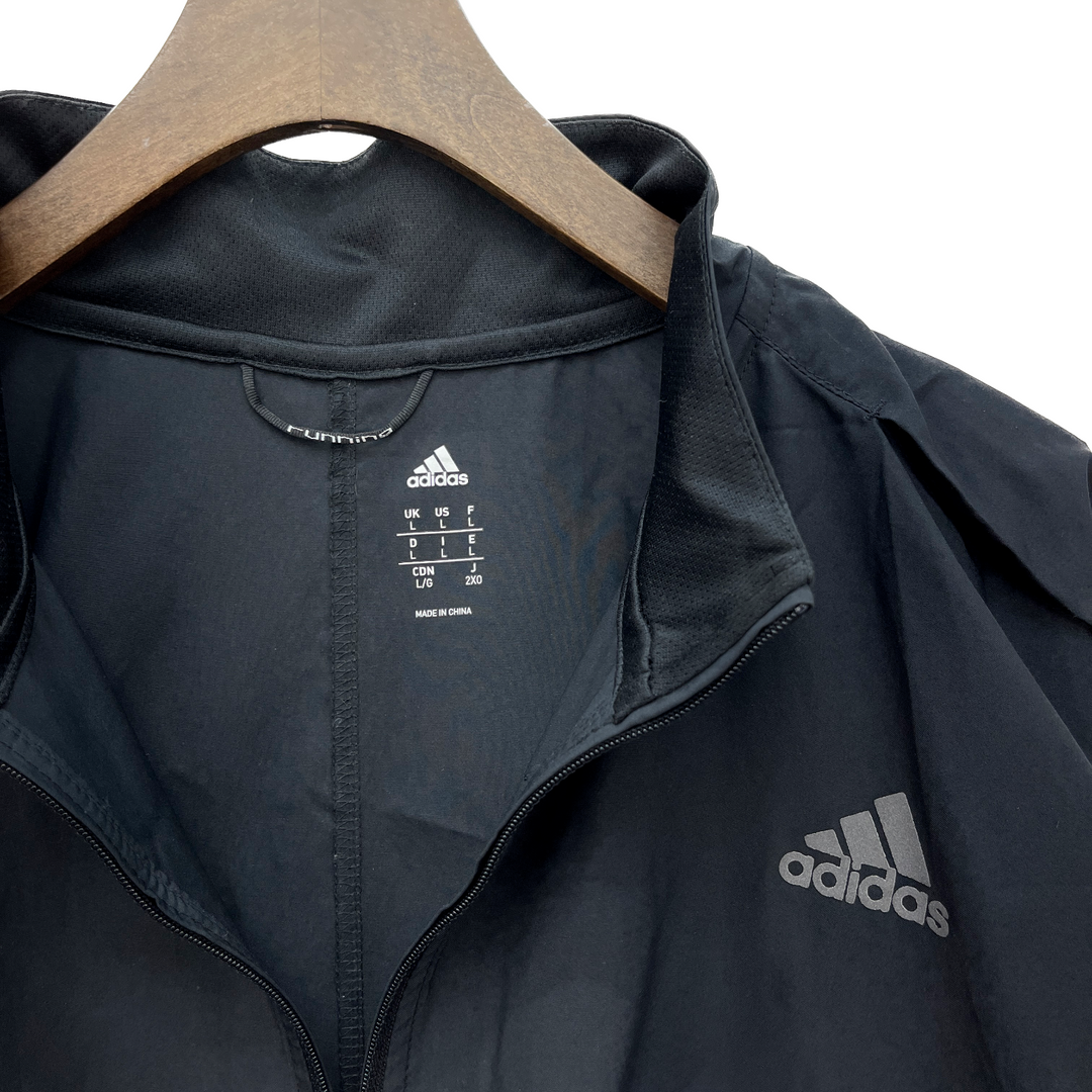 Adidas Logo Full Zip Black Windbreaker Light Track Jacket Size L