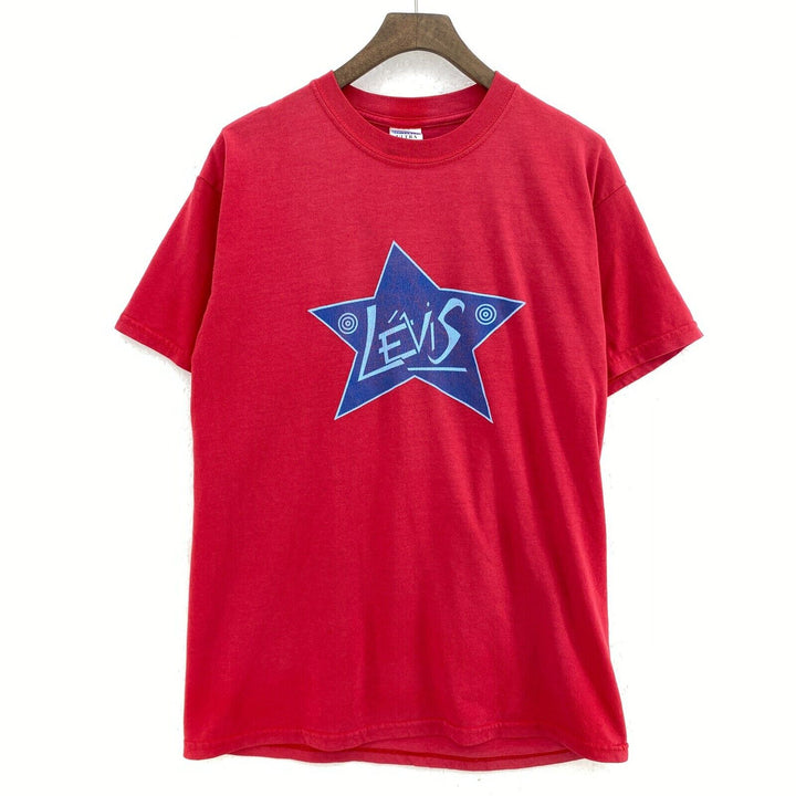 Vintage Levi's Strauss Logo Graphic Print Red T-shirt Size M