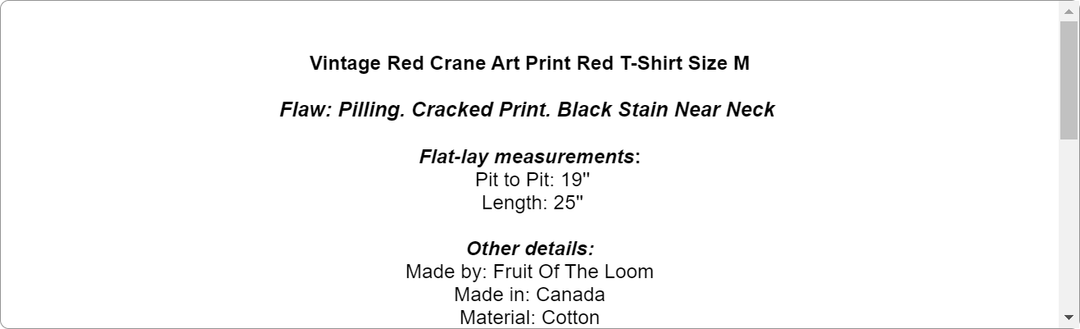 Vintage Red Crane Art Print Red T-Shirt Size M Single Stitch