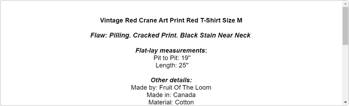 Vintage Red Crane Art Print Red T-Shirt Size M Single Stitch