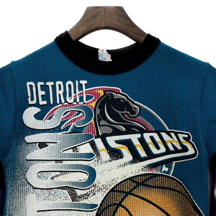 Vintage Detroit Pistons NBA Basketball Blue Textured T-shirt Kids Size S
