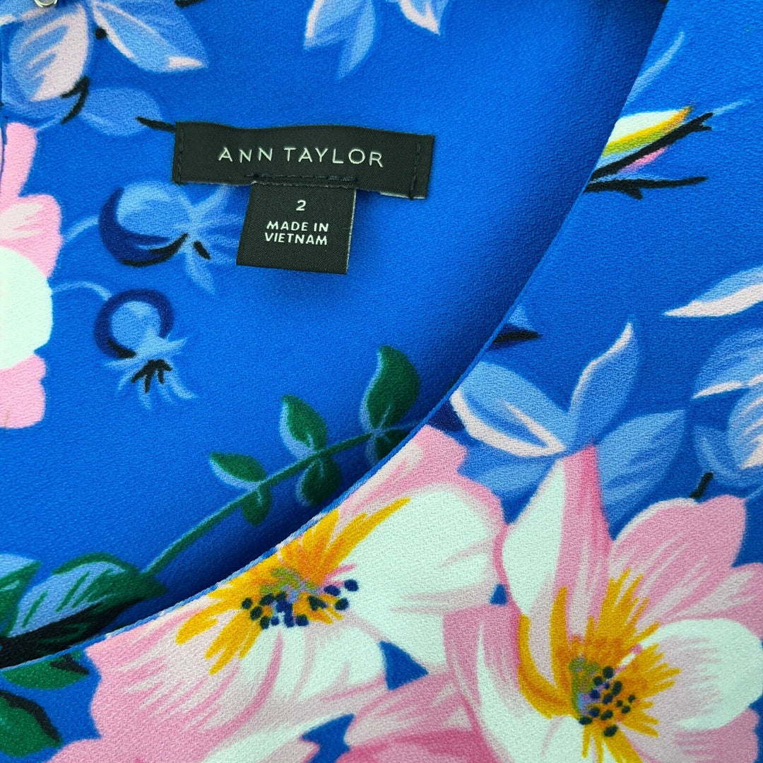 Ann Taylor Floral Print Blue Short Dress Size 2
