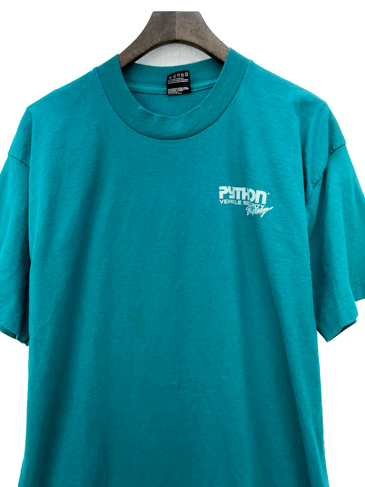 Python Vehicle Security Racing Vintage T-shirt Size L Teal Green Single Stitch