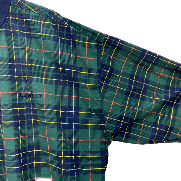 Vintage Izod Checked Green Long Sleeve Pullover Jacket Size L