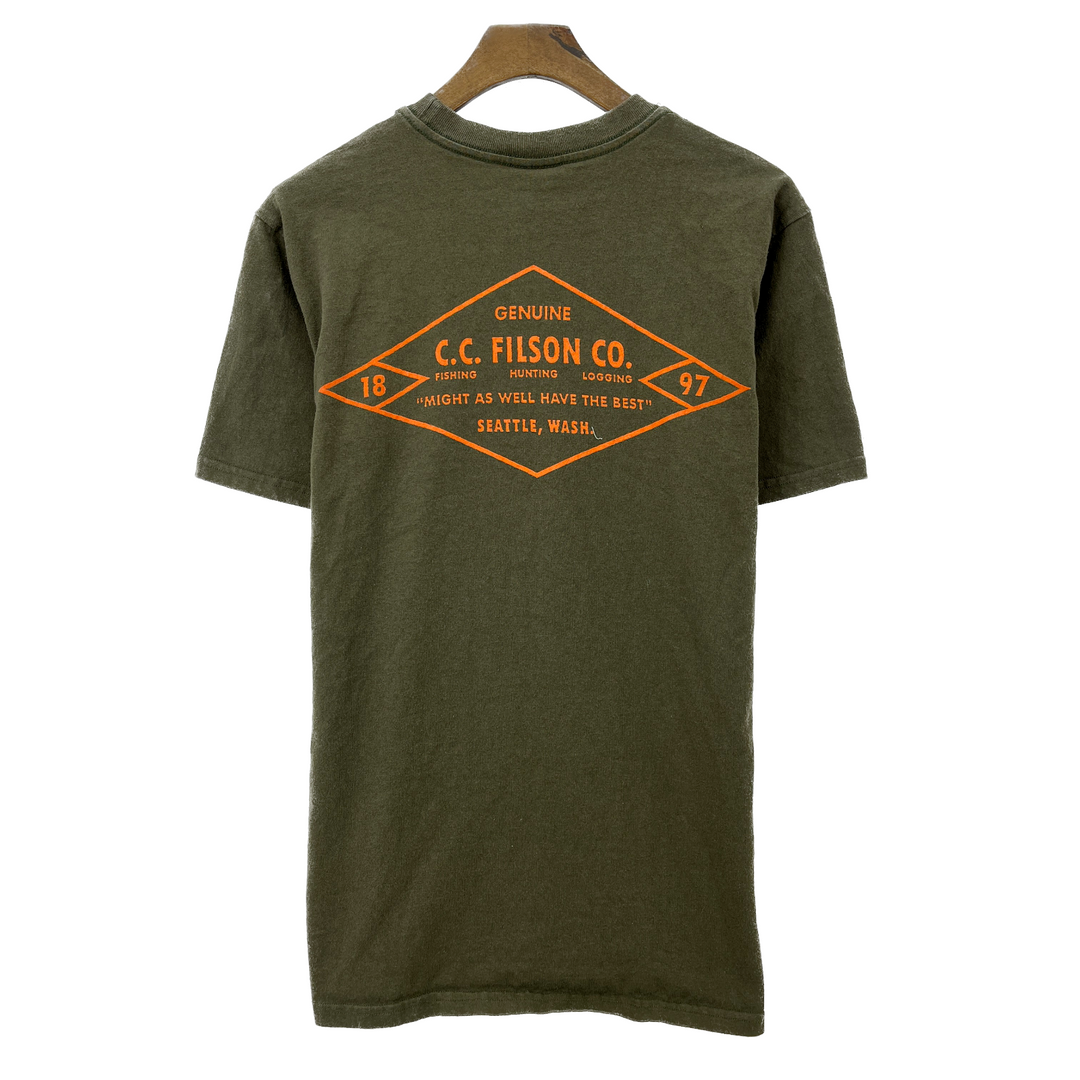 Vintage 1987 Filson Seattle FCO. Olive Green Fishing Hunting T-shirt Size XS