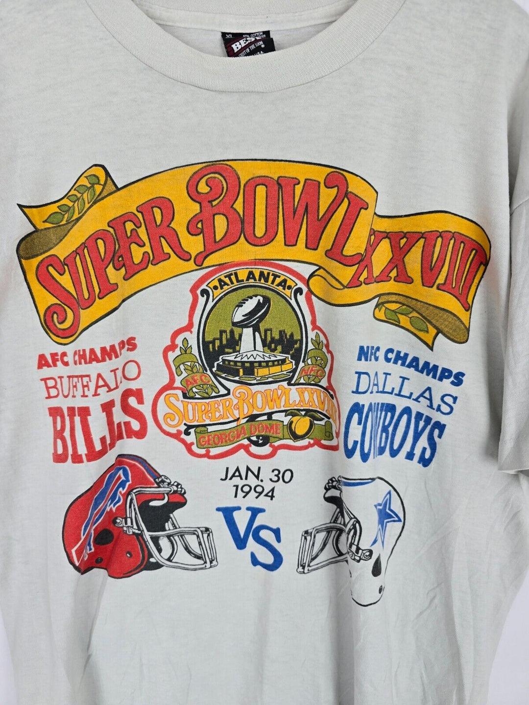 Vintage Super Bowl XVIII Dallas Cowboys Vs Buffalo Bills T-shirt 1994 White XL